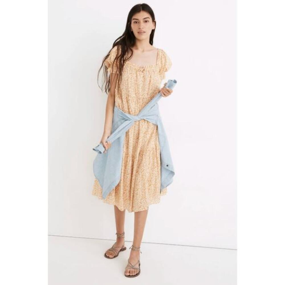 Madewell Square-Neck Tiered Midi Dress in Sunflower Field